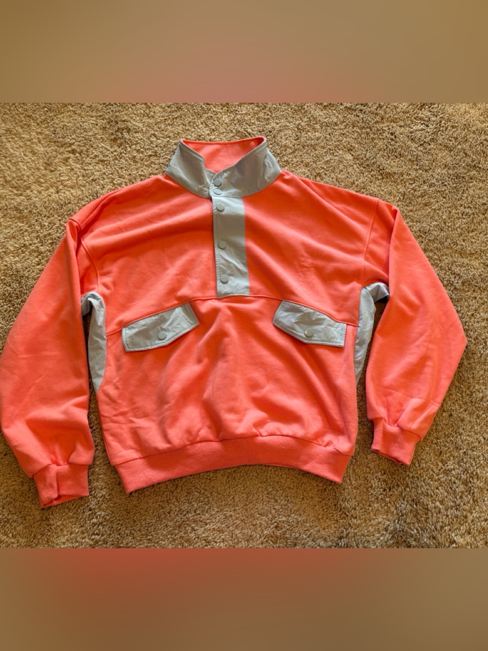 Coral Sweatshirt with Pale Blue Trim